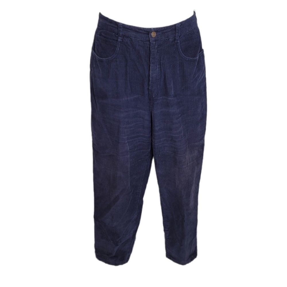 VINTAGE 90s navy blue high rise‎ cotton corduroy trouser pants M